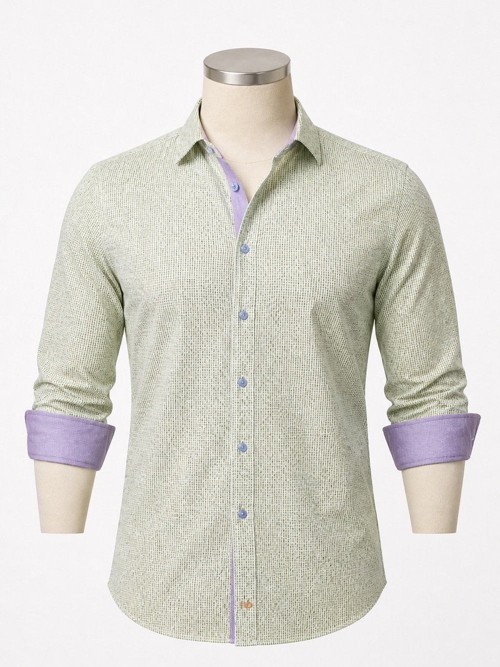 Thomas Dean Light Green and Purple Button Down Shirt